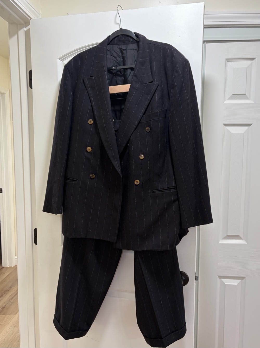 Vintage Hugo Boss Pinstripe Double Breasted Wool Suit 42R